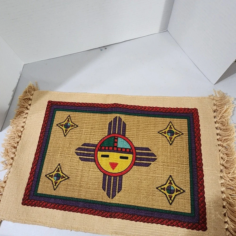 El Paso Saddleblanket Zia Sun Woven Cotton Place Mat Rug Southwest Tan 21x14